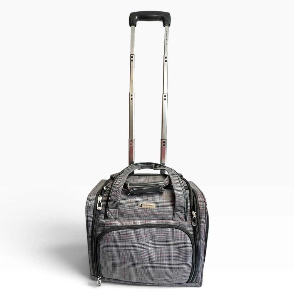 London Fog Devonshire 360UL Rolling Club Bag Unisex Carry On Grey Plaid CLEAN! - Picture 10 of 16